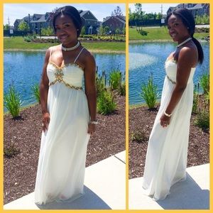 WHITE & GOLD SPAGHETTI STRAP LONG DRESS